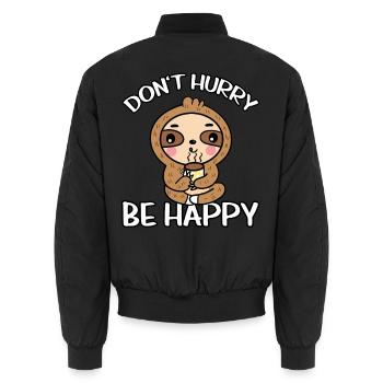 Faultier Don't Hurry Be Happy Kaffee Slow Living - Unisex Bomberjacke - Schwarz - Hinten - AI Model Male 185 light (185cm)