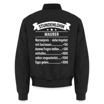 Mein Stundenlohn als Maurer | Beruf - Spruch - Unisex Bomberjacke - Schwarz - Hinten - AI Model Male 185 light (185cm)