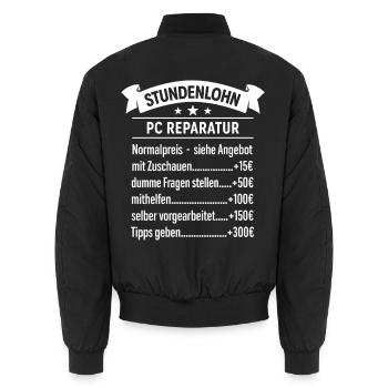 Mein Stundenlohn als PC Reparatur | Beruf - Spruch - Unisex Bomberjacke - Schwarz - Hinten - AI Model Male 185 light (185cm)