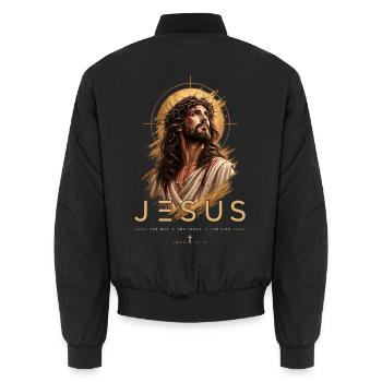Jesus Christus – Der Weg, Wahrheit, Leben - Unisex Bomberjacke - Schwarz - Hinten - AI Model Male 185 light (185cm)