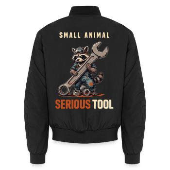 Waschbär Techniker – Ernstes Werkzeug - Unisex Bomberjacke - Schwarz - Hinten - AI Model Male 185 light (185cm)