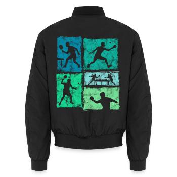 Tischtennis Moodboard für Ping-Pong Spieler - Unisex Bomberjacke - Schwarz - Hinten - AI Model Male 185 light (185cm)