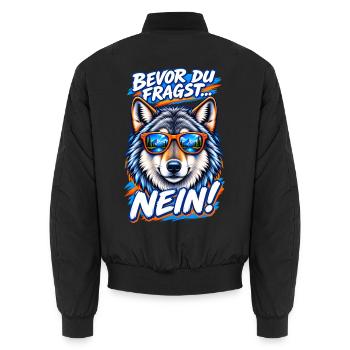 Loup à lunettes cool - Bevor du fragst... NEIN! - Unisex Bomberjacke - Schwarz - Hinten - AI Model Male 185 light (185cm)