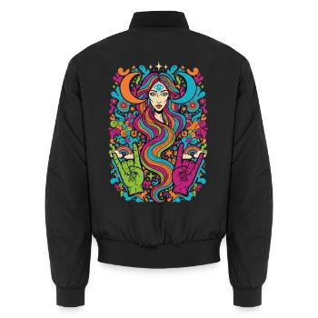 Hippie-Musik Trippy-Pilz-Batik-Rave Goa - Unisex Bomberjacke - Schwarz - Hinten - AI Model Male 185 light (185cm)