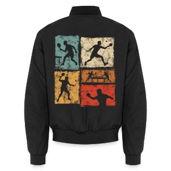 Retro Tischtennis Moodboard für Ping-Pong Spieler - Unisex Bomberjacke - Schwarz - Hinten - AI Model Male 185 light (185cm)