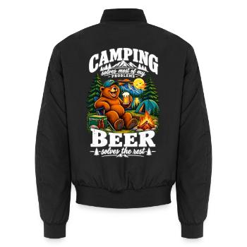 Funny Bear Camping Design - Unisex Bomberjacke - Schwarz - Hinten - AI Model Male 185 light (185cm)