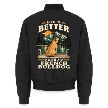 Französische Bulldogge Beige Life is Better Shirt - Unisex Bomberjacke - Schwarz - Hinten - AI Model Male 185 light (185cm)