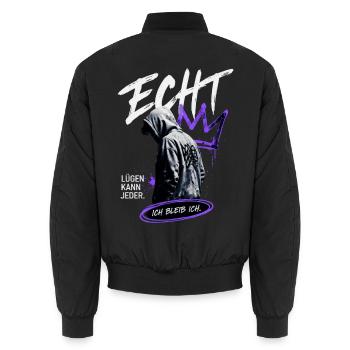 Echt. Ich bleib ich. - Unisex Bomberjacke - Schwarz - Hinten - AI Model Male 185 light (185cm)