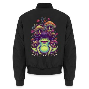 Psychedelisches Fest-Pilz-Batikzeichen - Unisex Bomberjacke - Schwarz - Hinten - AI Model Male 185 light (185cm)