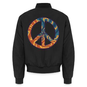 Psychedelisches Festival-Hippie-Peace-Sign Rave - Unisex Bomberjacke - Schwarz - Hinten - AI Model Male 185 light (185cm)