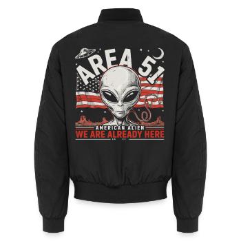 Area 51 Alien – We Are Already Here - Unisex Bomberjacke - Schwarz - Hinten - AI Model Male 185 light (185cm)