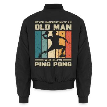 Unterschätze nicht Alten Mann Der Ping Pong Spielt - Unisex Bomberjacke - Schwarz - Hinten - AI Model Male 185 light (185cm)
