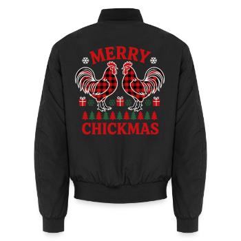 Merry Chickmas – Zwei Hähne, viel Weihnachten - Unisex Bomberjacke - Schwarz - Hinten - AI Model Male 185 light (185cm)