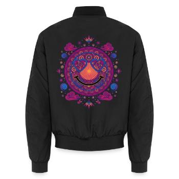 Psychedelisches Festival-Hippie-Rave-Techno - Unisex Bomberjacke - Schwarz - Hinten - AI Model Male 185 light (185cm)