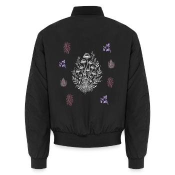 Pilze & Blütenzweig - Botanische Kunst - Unisex Bomberjacke - Schwarz - Hinten - AI Model Male 185 light (185cm)