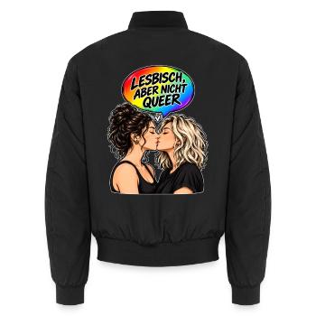 Lesbisch nicht Queer - Unisex Bomberjacke - Schwarz - Hinten - AI Model Male 185 light (185cm)