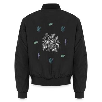 Frucht & Farn & Blumenranke - Naturmotiv - Unisex Bomberjacke - Schwarz - Hinten - AI Model Male 185 light (185cm)