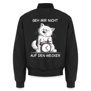 Geh mir nicht auf den Wecker Katze Morgenmuffel Hu - Unisex Bomberjacke - Schwarz - Hinten - AI Model Male 185 light (185cm)