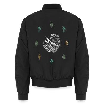 Fangschrecke & Beerenranke - Botanische Kunst - Unisex Bomberjacke - Schwarz - Hinten - AI Model Male 185 light (185cm)