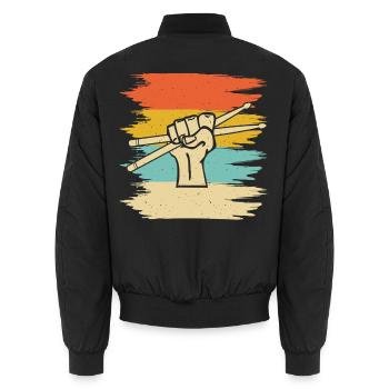 Gift Drums Schlagzeuger Raised Fist and Sticks - Unisex Bomberjacke - Schwarz - Hinten - AI Model Male 185 light (185cm)