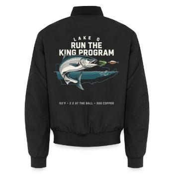 Lake Q Königfisch Lauf-Programm - Unisex Bomberjacke - Schwarz - Hinten - AI Model Male 185 light (185cm)