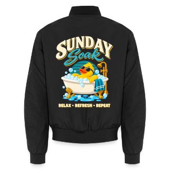 Sunday Soak Badeente – Relax Refresh Repeat - Unisex Bomberjacke - Schwarz - Hinten - AI Model Male 185 light (185cm)