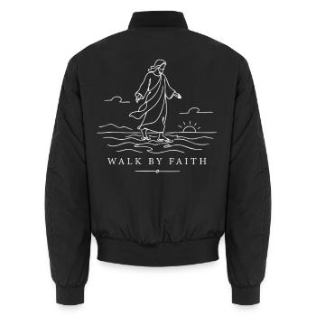 Walk By Faith Jesus - Unisex Bomberjacke - Schwarz - Hinten - AI Model Male 185 light (185cm)