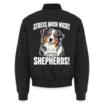 Australian Shepherd – Stress mich nicht | Aussie - Unisex Bomberjacke - Schwarz - Hinten - AI Model Male 185 light (185cm)