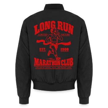 Long Run Marathon Club – Läufer mit Kaffee - Unisex Bomberjacke - Schwarz - Hinten - AI Model Male 185 light (185cm)
