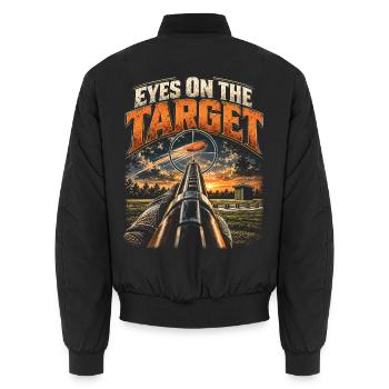 Tontaubenschießen Eyes On The Target - Unisex Bomberjacke - Schwarz - Hinten - AI Model Male 185 light (185cm)