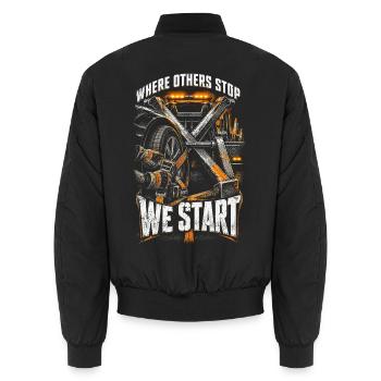 Abschleppfahrer Where Others Stop We Start - Unisex Bomberjacke - Schwarz - Hinten - AI Model Male 185 light (185cm)