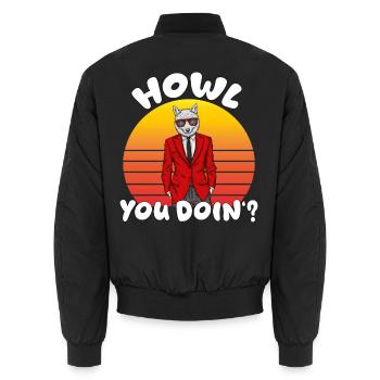 Howl You Doin Cooler Wolf Im Anzug Wortwitz Spruch - Unisex Bomberjacke - Schwarz - Hinten - AI Model Male 185 light (185cm)