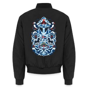 Island | Puffins, Vulkan & Nordmeer - Unisex Bomberjacke - Schwarz - Hinten - AI Model Male 185 light (185cm)