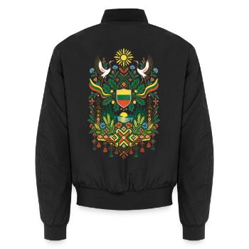 Litauen | Kraniche, Eichen & Volkskunst - Unisex Bomberjacke - Schwarz - Hinten - AI Model Male 185 light (185cm)