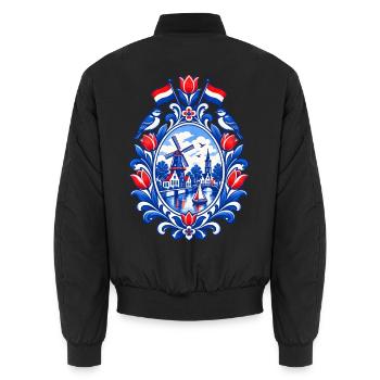 Niederlande | Tulpen, Windmühle & Kanal - Unisex Bomberjacke - Schwarz - Hinten - AI Model Male 185 light (185cm)