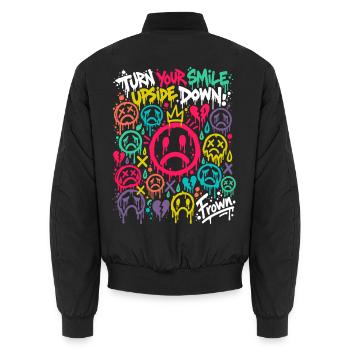 Frown – Traurige Gesichter im Graffiti-Stil BUNT - Unisex Bomberjacke - Schwarz - Hinten - AI Model Male 185 light (185cm)
