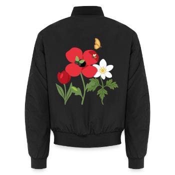 Blumen · Bunte Tulpe · Gartenfreunde · Bunter Mohn - Unisex Bomberjacke - Schwarz - Hinten - AI Model Male 185 light (185cm)
