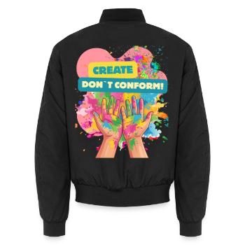 Kreativität statt Konformität - Unisex Bomberjacke - Schwarz - Hinten - AI Model Male 185 light (185cm)