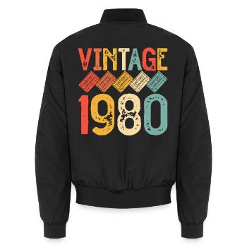 Vintage-Rainbow Retro 80er Kassettenkassette aus den 1980ern - Unisex Bomberjacke - Schwarz - Hinten - AI Model Male 185 light (185cm)