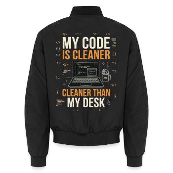 Mein Code ist sauberer als mein Schreibtisch - Unisex Bomberjacke - Schwarz - Hinten - AI Model Male 185 light (185cm)