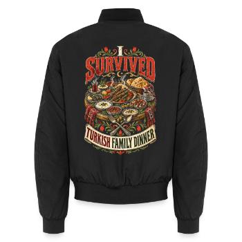 Türkei Türkiye I Survived Turkish Family Dinner - Unisex Bomberjacke - Schwarz - Hinten - AI Model Male 185 light (185cm)