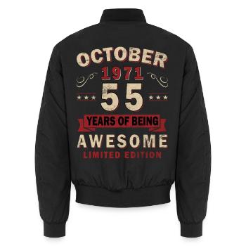 55. Geburtstag Geschenk Mann Best of Oktober 1971 - Unisex Bomberjacke - Schwarz - Hinten - AI Model Male 185 light (185cm)