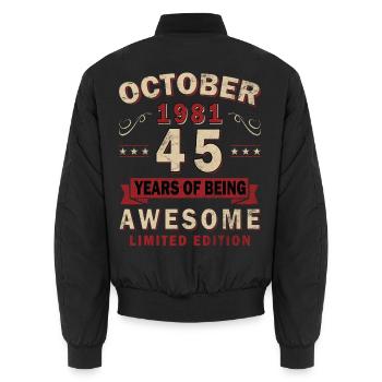 Vintage Oktober 1981 Retro-Ausgabe Oktober 1981 - Unisex Bomberjacke - Schwarz - Hinten - AI Model Male 185 light (185cm)