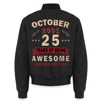 25. Geburtstag Geschenk Mann Original Oktober 2001 - Unisex Bomberjacke - Schwarz - Hinten - AI Model Male 185 light (185cm)