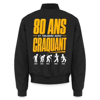 80 Jahre und noch immer knackig - Unisex Bomberjacke - Schwarz - Hinten - AI Model Male 185 light (185cm)