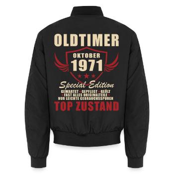 55. Geburtstag Geschenk Mann Best of Oktober 1971 - Unisex Bomberjacke - Schwarz - Hinten - AI Model Male 185 light (185cm)