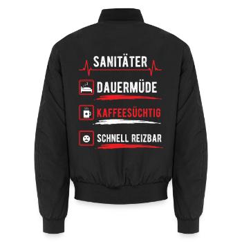 Kaffeesuechtig Dauermüde Sanitäter - Unisex Bomberjacke - Schwarz - Hinten - AI Model Male 185 light (185cm)