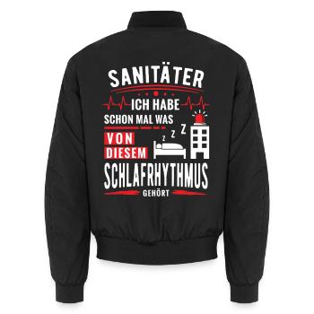 Schlafrhythmus Sanitäter Rettungsdienst Lustig - Unisex Bomberjacke - Schwarz - Hinten - AI Model Male 185 light (185cm)