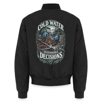 Hummerfänger Cold Water Questionable Decisions - Unisex Bomberjacke - Schwarz - Hinten - AI Model Male 185 light (185cm)