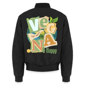 Vegan Welt Collage - Unisex Bomberjacke - Schwarz - Hinten - AI Model Male 185 light (185cm)